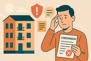 Nouveau copropriétaire inquiet devant immeuble